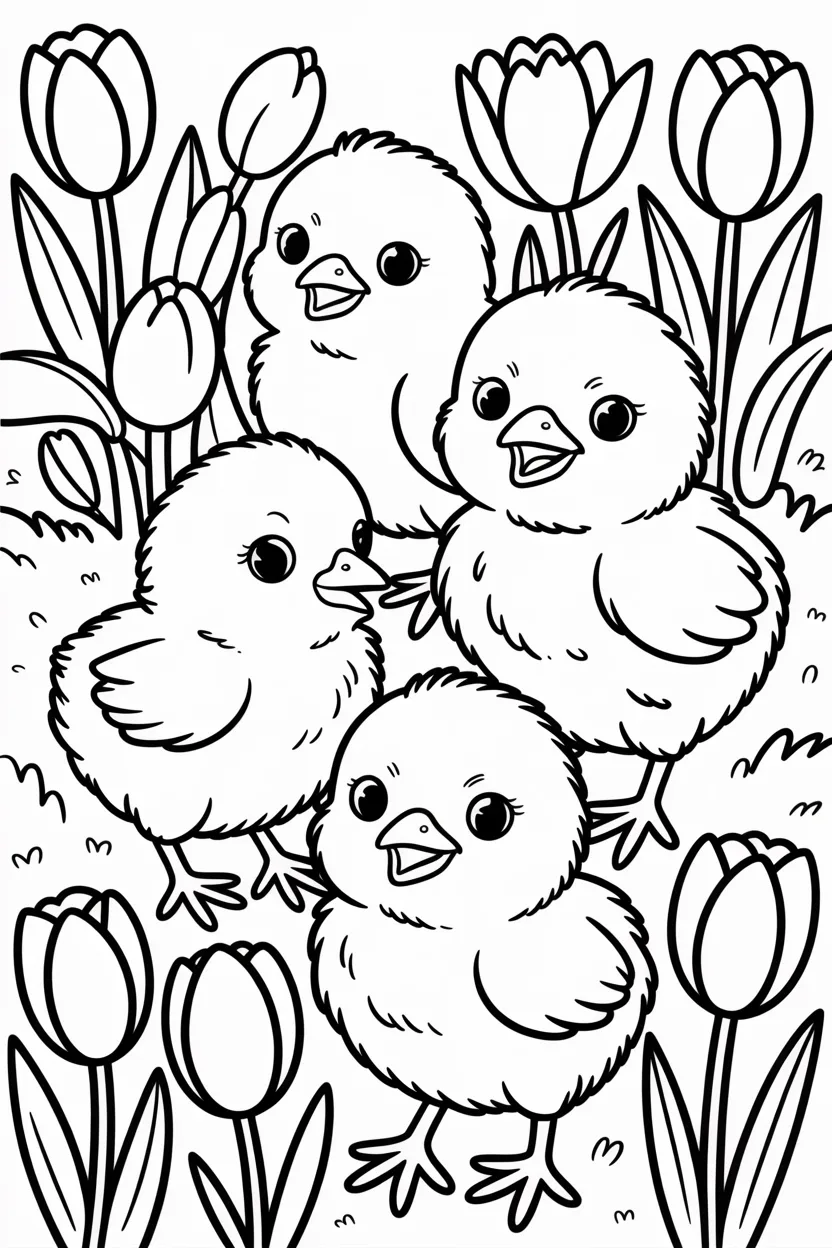 Cute chicks Design 3 - Cute Chicks Coloring Pages Free Printable for Kids - Adora