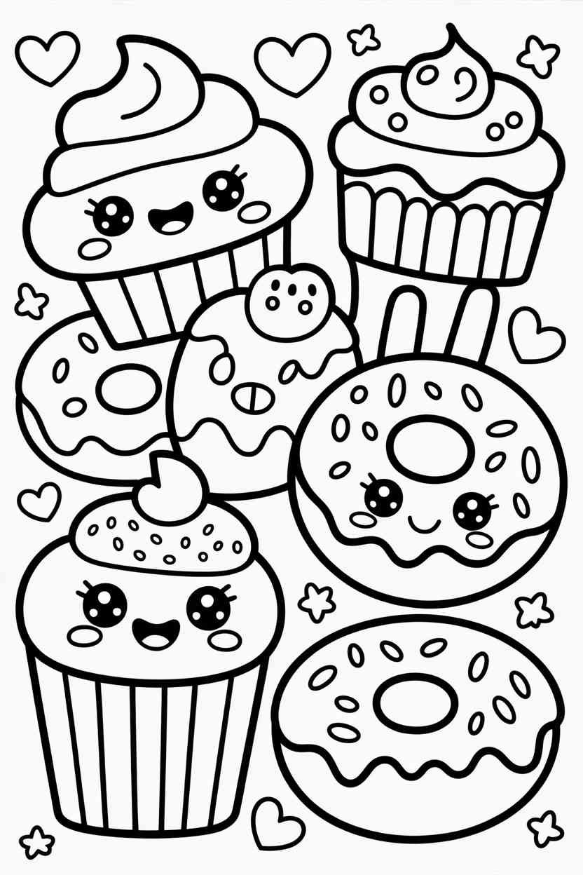 Cute desserts Design 3 - Cute Desserts Coloring Pages Free Printable
