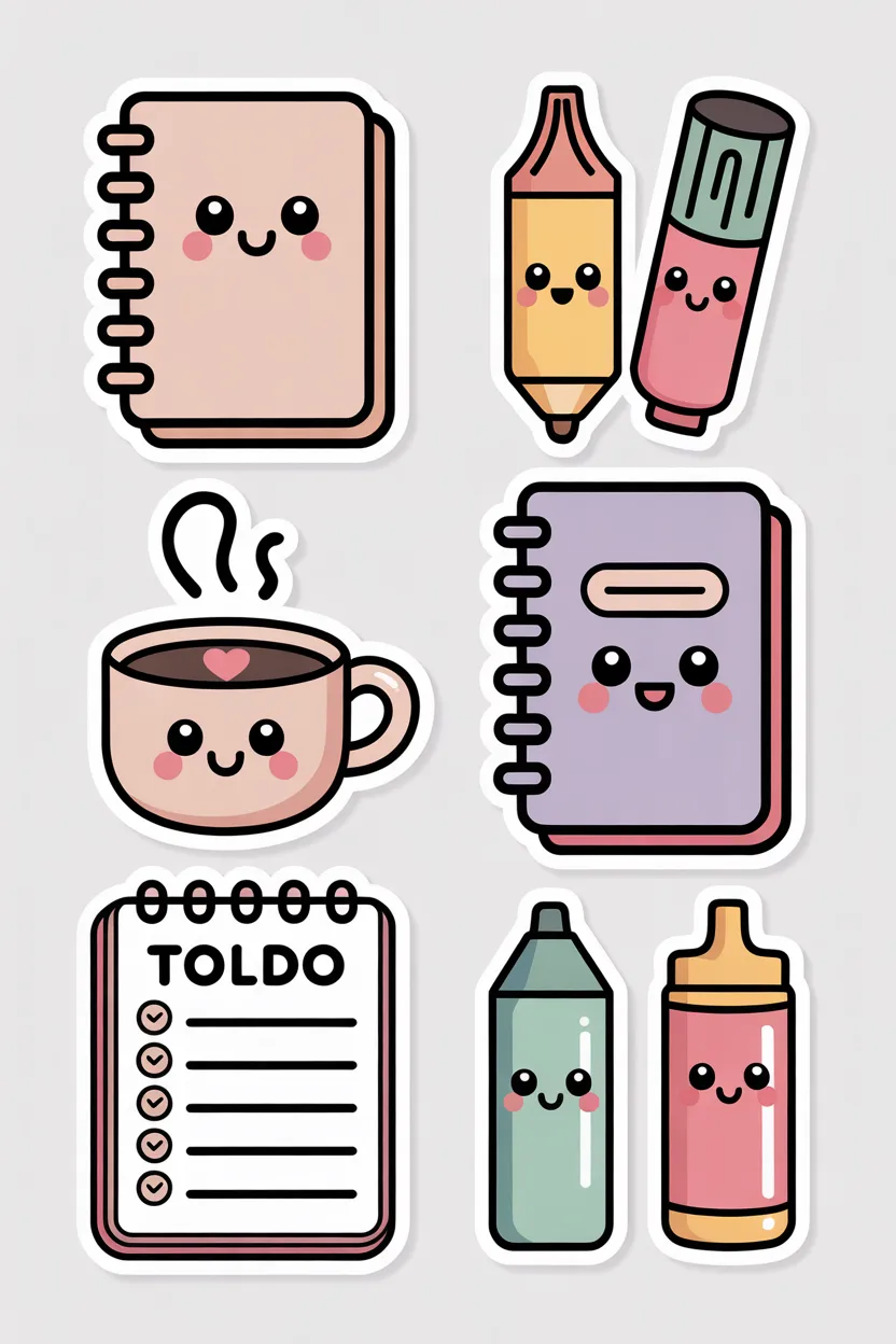 Cute doodle stickers Design 1 - Cute Doodle Stickers Free Printable - Everyday Use