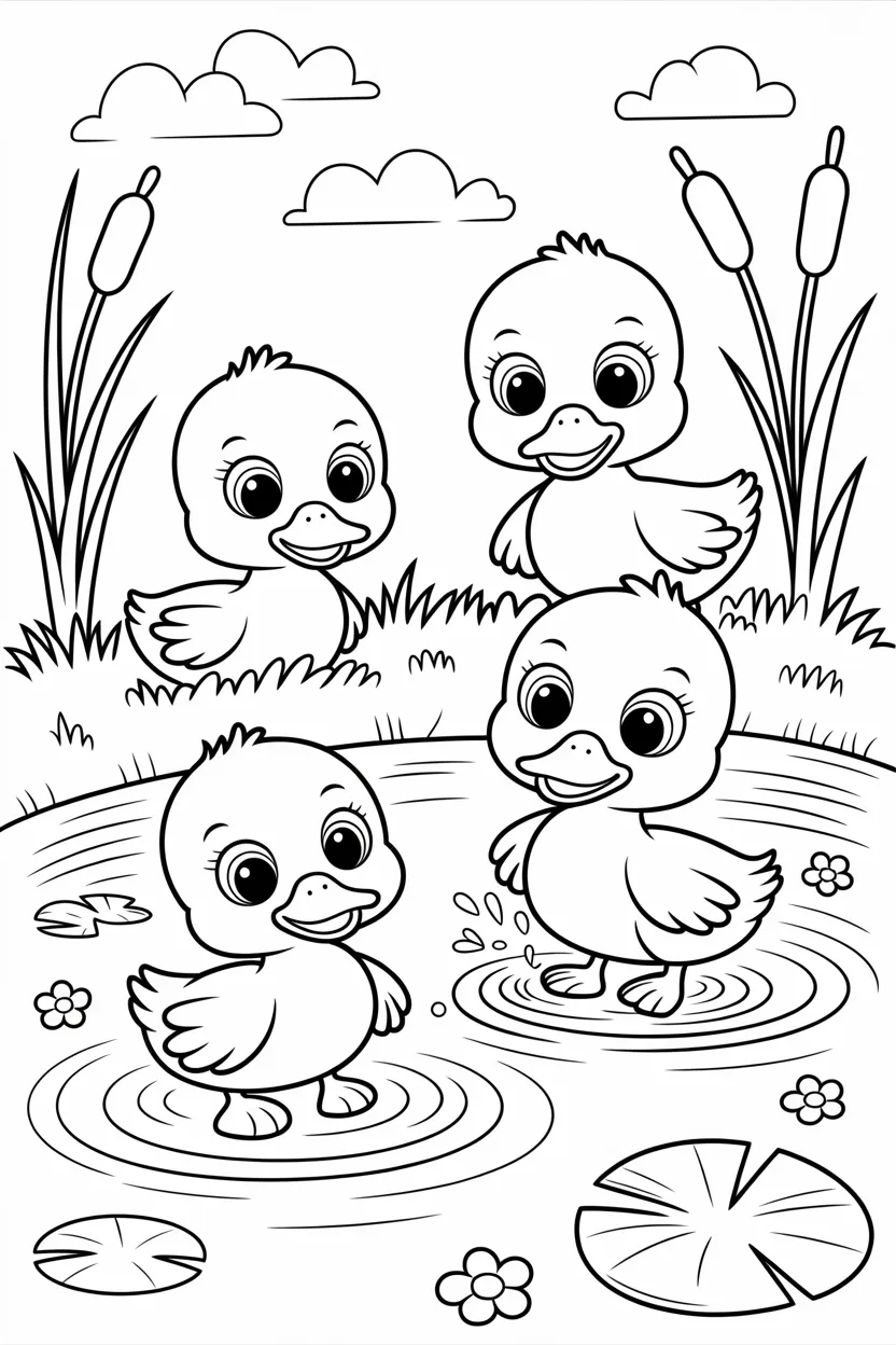 Cute ducklings Design 1 - Cute Ducklings Coloring Pages Free Printable - Adorable