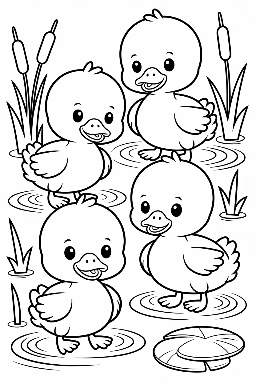 Cute ducklings Design 2 - Cute Ducklings Coloring Pages Free Printable - Adorable