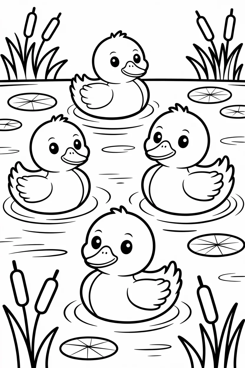 Cute ducklings Design 3 - Cute Ducklings Coloring Pages Free Printable - Adorable
