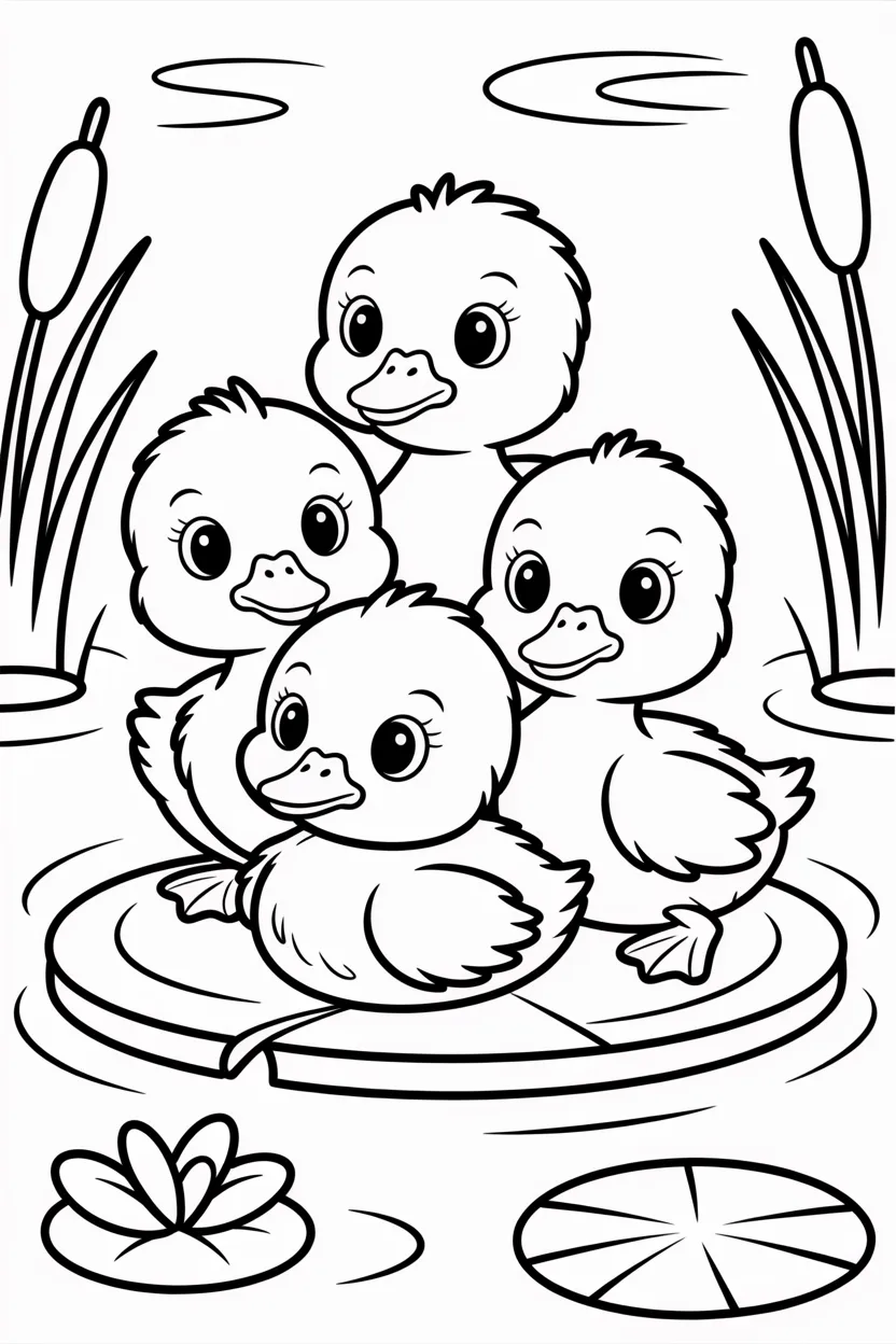 Cute ducklings Design 4 - Cute Ducklings Coloring Pages Free Printable - Adorable