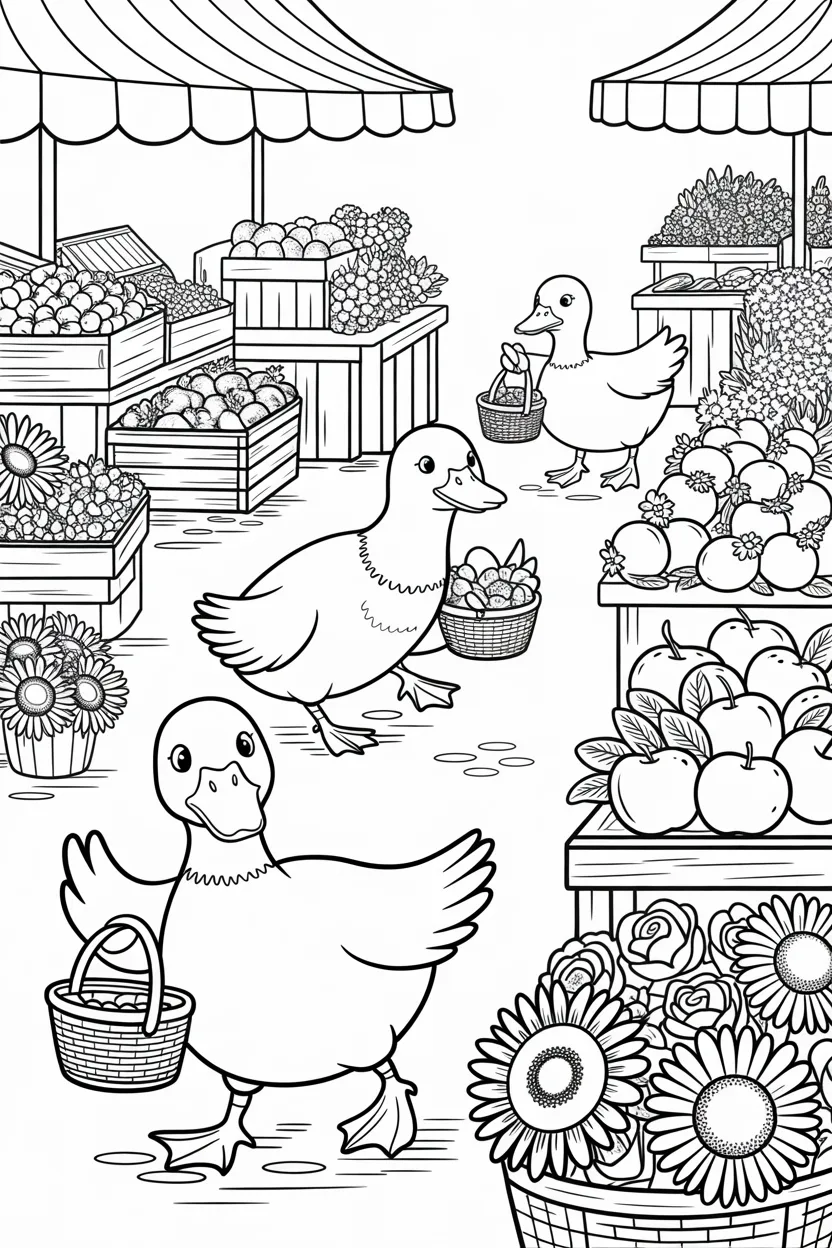 Cute ducks Design 3 - Cute Ducks Coloring Pages Free Printable for Kids - Adorab