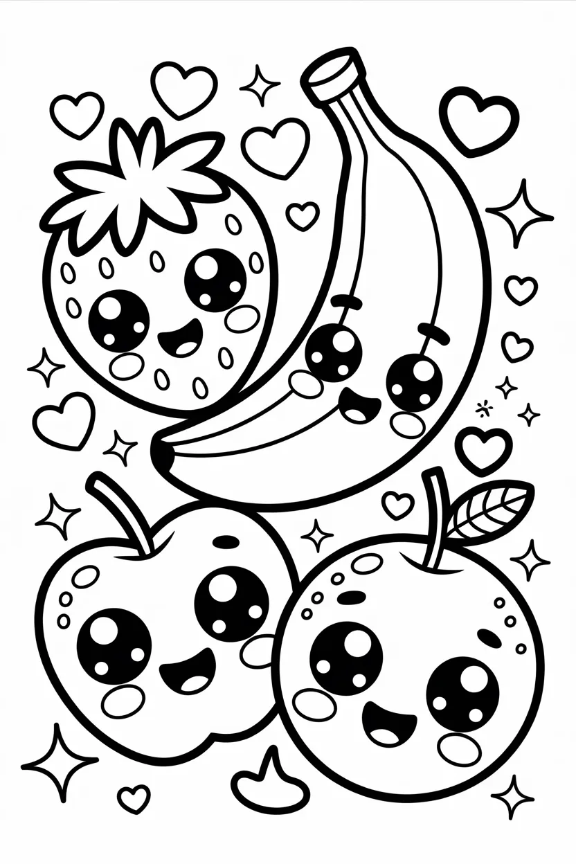 Cute fruits Design 1 - Cute Fruits Coloring Pages Free Printable for Kids