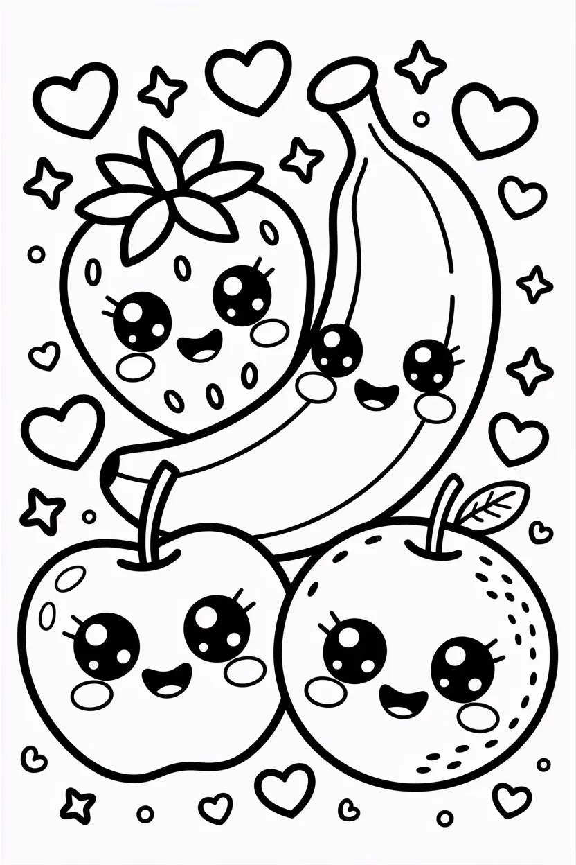 Cute fruits Design 2 - Cute Fruits Coloring Pages Free Printable for Kids