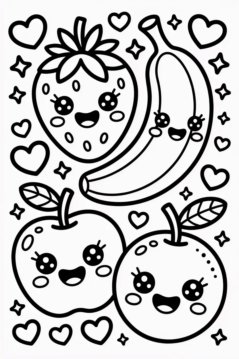 Cute fruits Design 3 - Cute Fruits Coloring Pages Free Printable for Kids