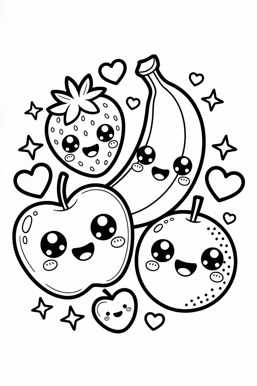 Cute fruits Design 4 - Cute Fruits Coloring Pages Free Printable for Kids