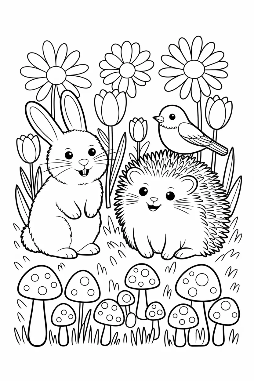 Cute garden animals Design 2 - Cute Garden Animals Coloring Pages Free Printable for Kids