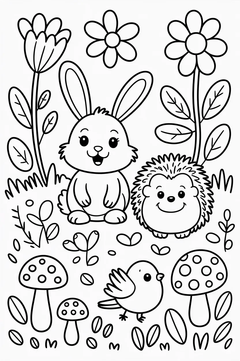 Cute garden animals Design 3 - Cute Garden Animals Coloring Pages Free Printable for Kids
