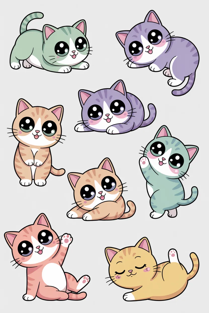 Cute kawaii aesthetic sticker set Design 1 - Cute Kawaii Aesthetic Sticker Set Free Printable - Adorabl