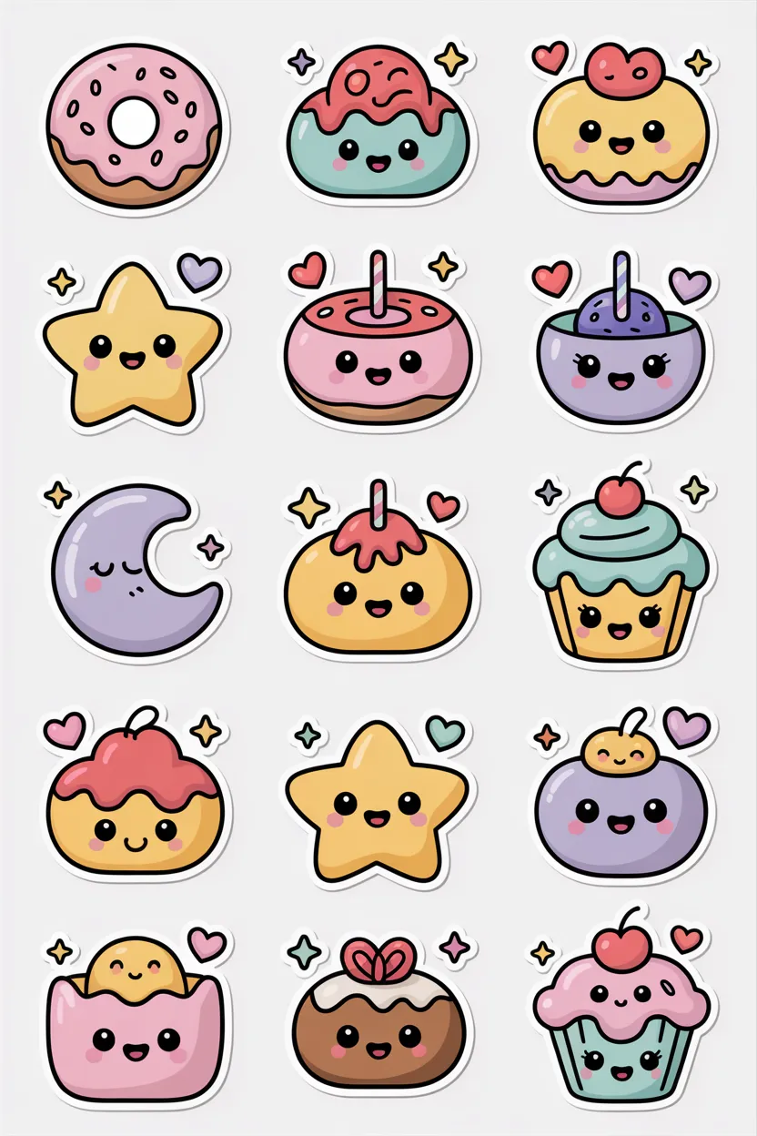 Cute kawaii sticker set Design 3 - Cute Kawaii Sticker Set Free Printable - High Resolution