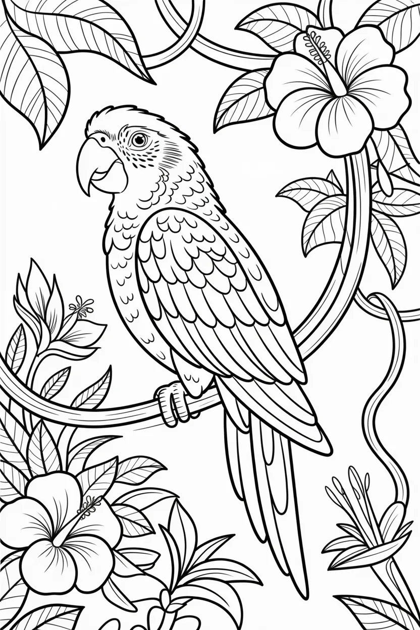 Cute parrot Design 1 - Cute Parrot Coloring Pages Free Printable