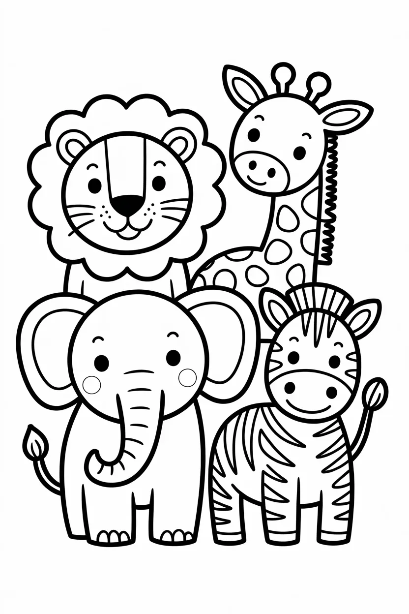 Cute safari animals Design 1 - Cute Safari Animals Coloring Pages Free Printable