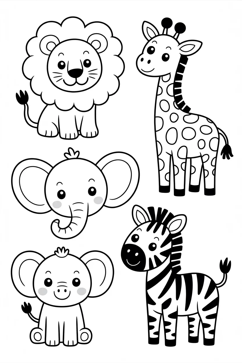 Cute safari animals Design 2 - Cute Safari Animals Coloring Pages Free Printable