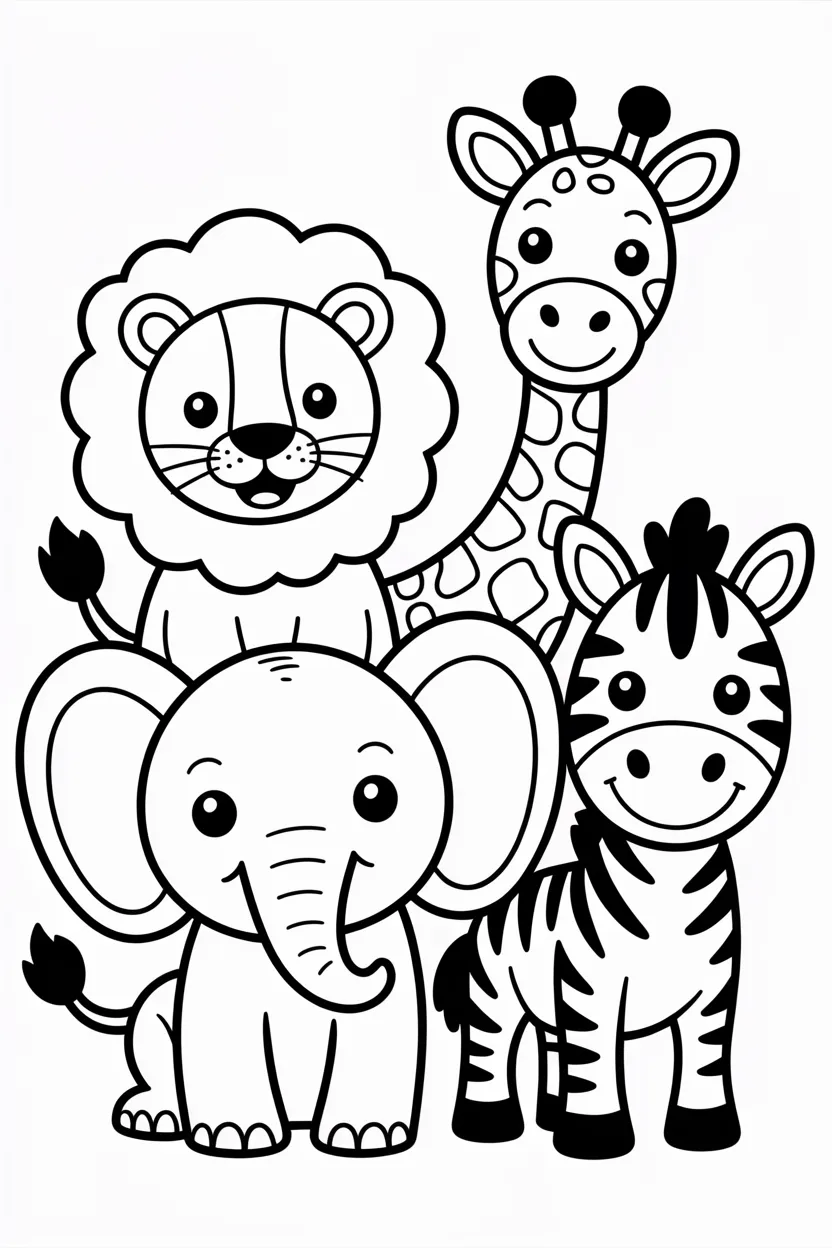 Cute safari animals Design 3 - Cute Safari Animals Coloring Pages Free Printable