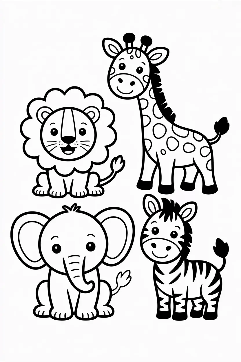 Cute safari animals Design 4 - Cute Safari Animals Coloring Pages Free Printable