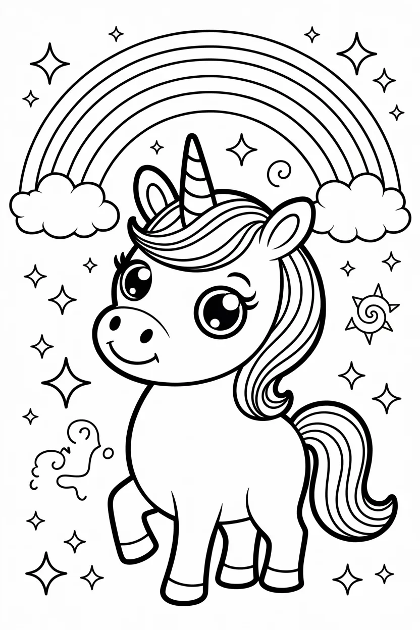 Cute unicorn Design 1 - Cute Unicorn Coloring Pages Free Printable for Kids
