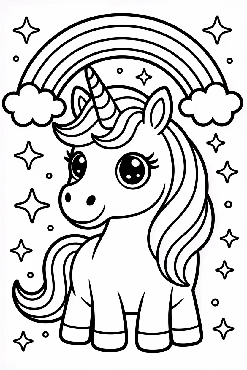 Cute unicorn Design 2 - Cute Unicorn Coloring Pages Free Printable for Kids