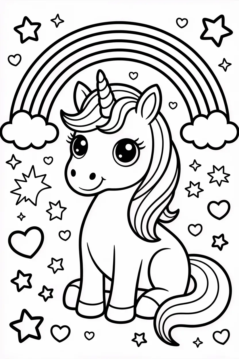 Cute unicorn Design 3 - Cute Unicorn Coloring Pages Free Printable for Kids