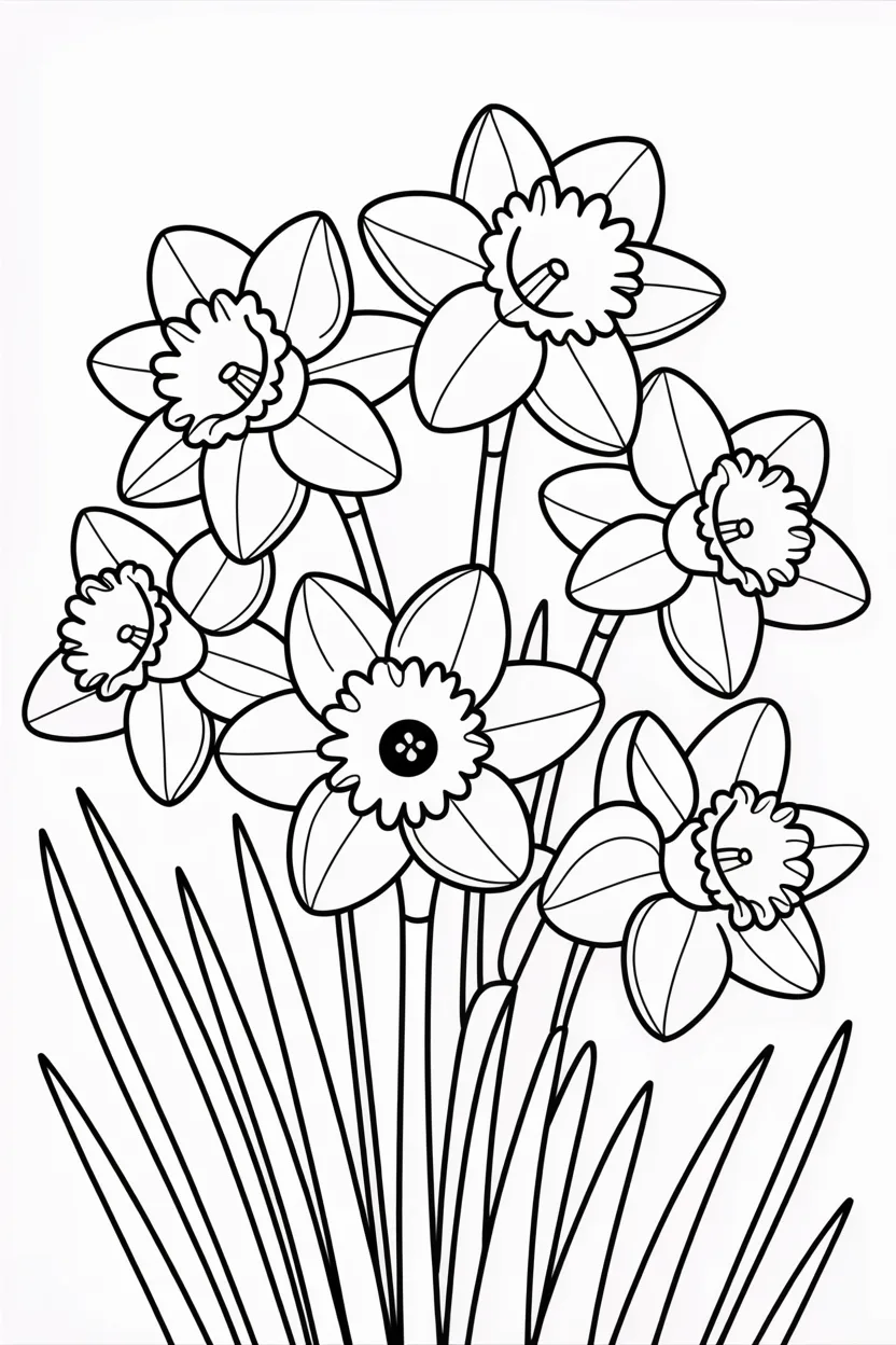 Daffodils Design 2 - Daffodils coloring pages free printable - Beautiful