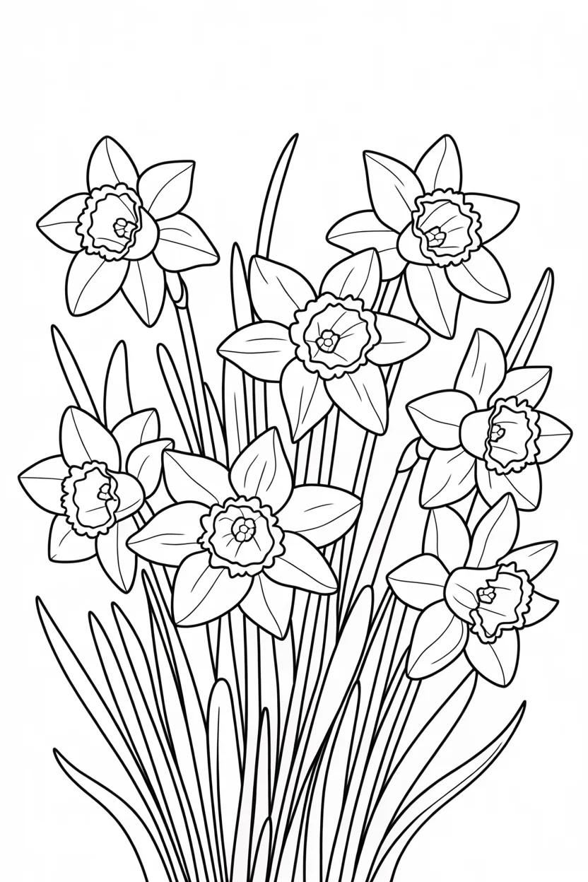 Daffodils Design 3 - Daffodils coloring pages free printable - Beautiful