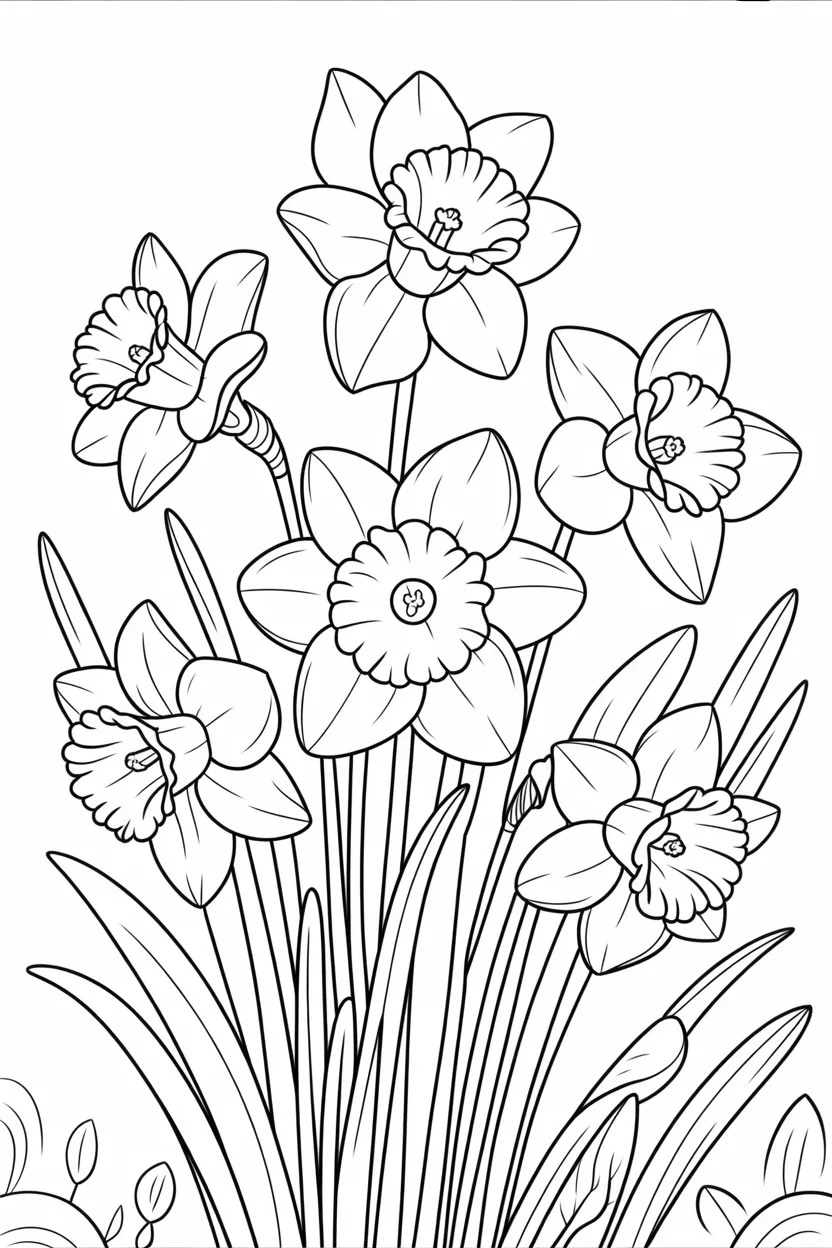 Daffodils Design 4 - Daffodils coloring pages free printable - Beautiful