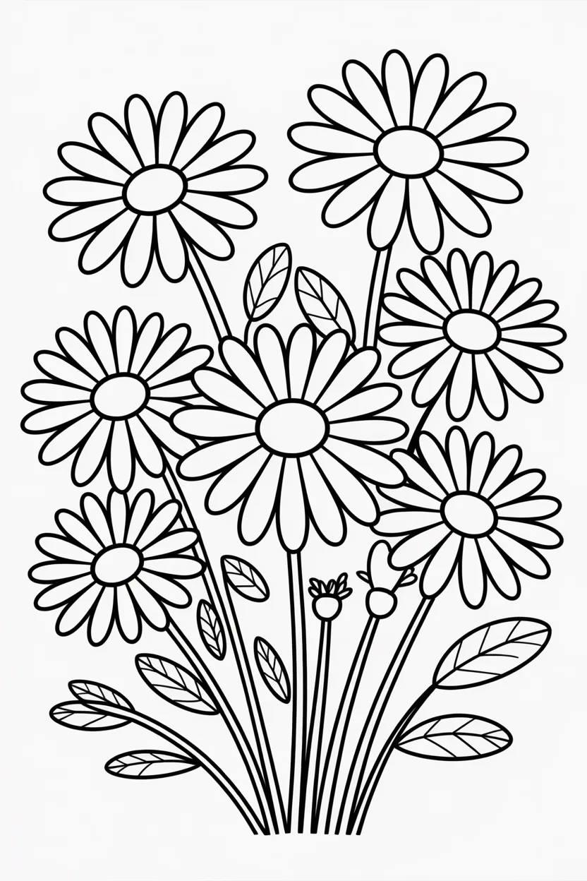 Daisy flowers Design 1 - Daisy Flowers Coloring Pages Free Printable - Easy Designs