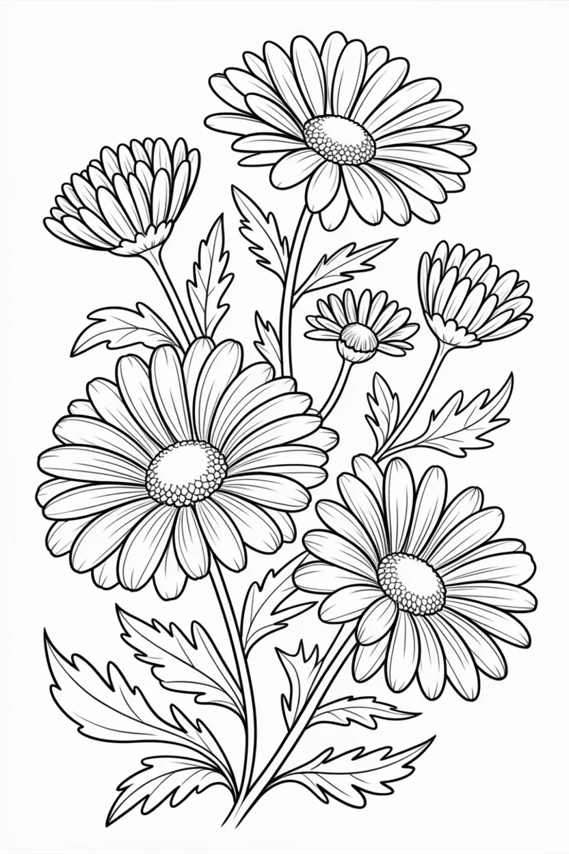 Daisy flowers Design 8 - Daisy Flowers Coloring Pages Free Printable - Relaxing