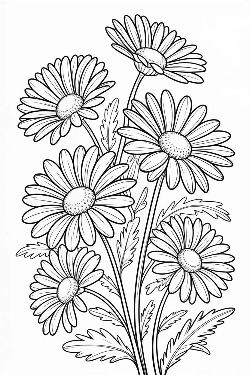 Daisy flowers Design 7 - Daisy Flowers Coloring Pages Free Printable - Relaxing (2)