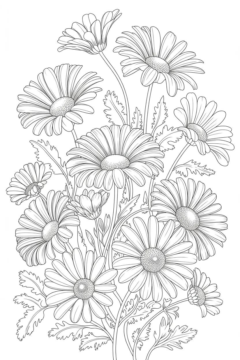Daisy flowers Design 7 - Daisy Flowers Coloring Pages Free Printable - Relaxing (3)