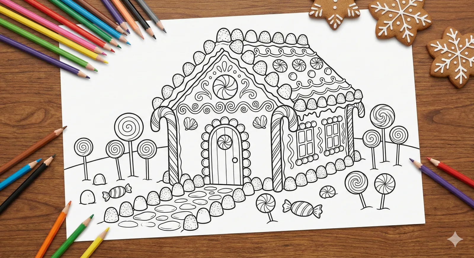 Detailed gingerbread house sheet.jpg - Free 4 Christmas Gingerbread Coloring Pages to Print: Cute & Festive Fun!
