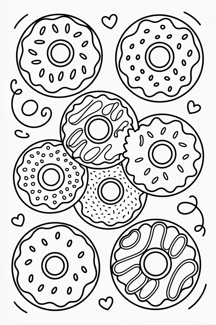 Donuts Design 1 - Donuts Coloring Pages Free Printable for Kids & Adults