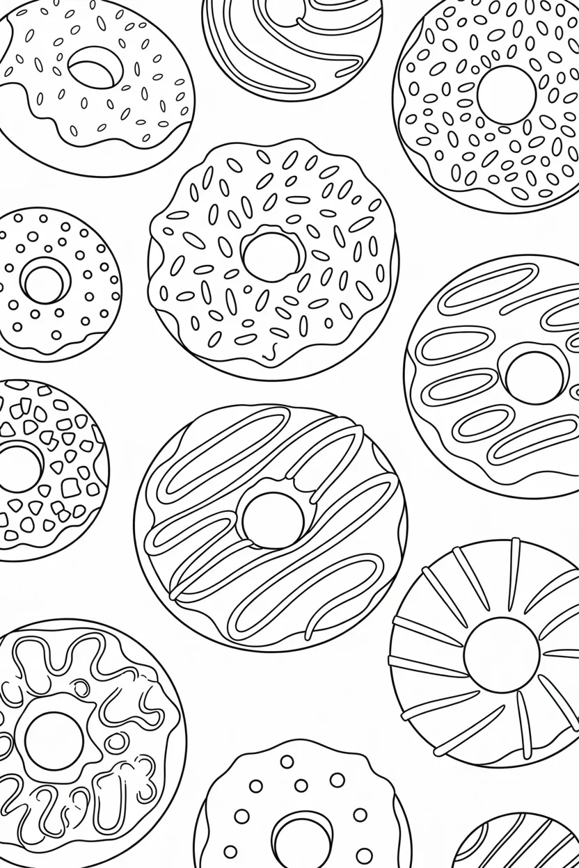 Donuts Design 2 - Donuts Coloring Pages Free Printable for Kids & Adults