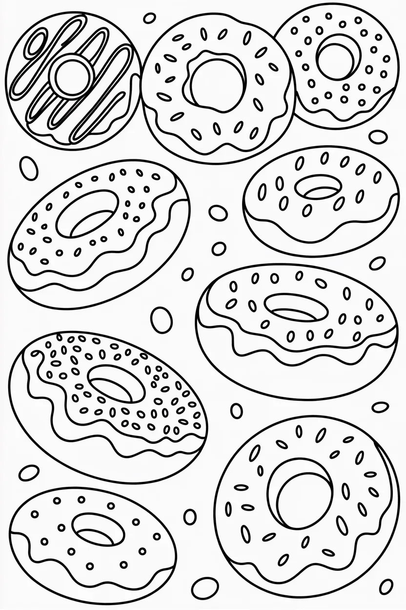 Donuts Design 3 - Donuts Coloring Pages Free Printable for Kids & Adults