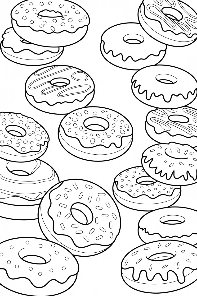 Donuts Design 4 - Donuts Coloring Pages Free Printable for Kids & Adults