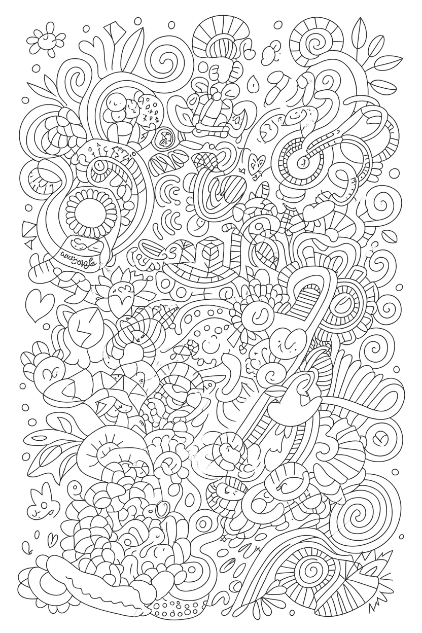 Doodle hearts - Doodle Coloring Pages Free Printable