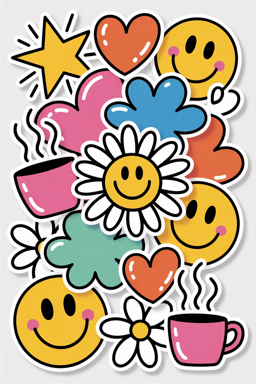 Doodle stickers Design 1 - Doodle Stickers Free Printable for Kids - Cute Trendy