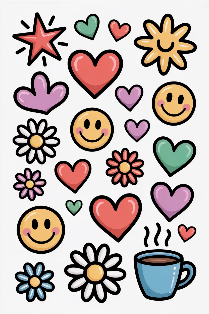 Doodle stickers Design 2 - Doodle Stickers Free Printable for Kids - Cute Trendy