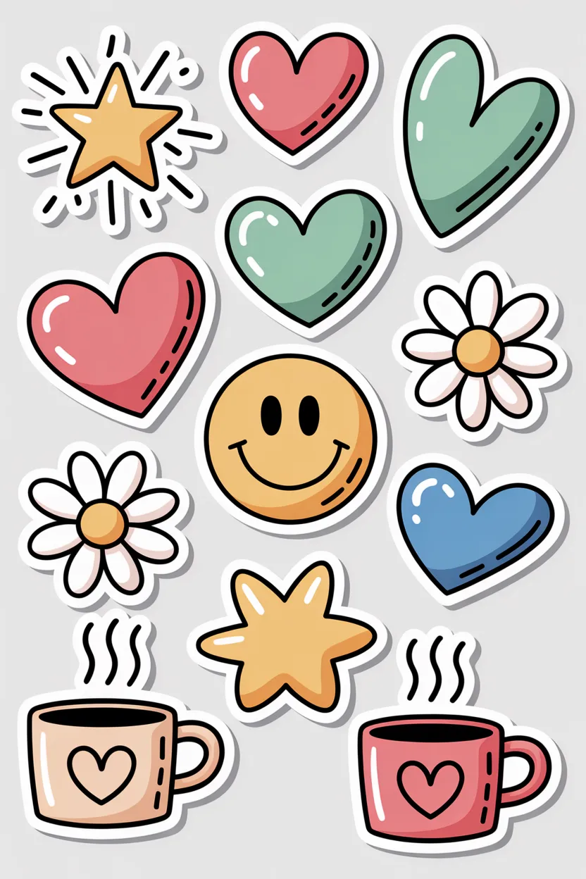 Doodle stickers Design 3 - Doodle Stickers Free Printable for Kids - Cute Trendy