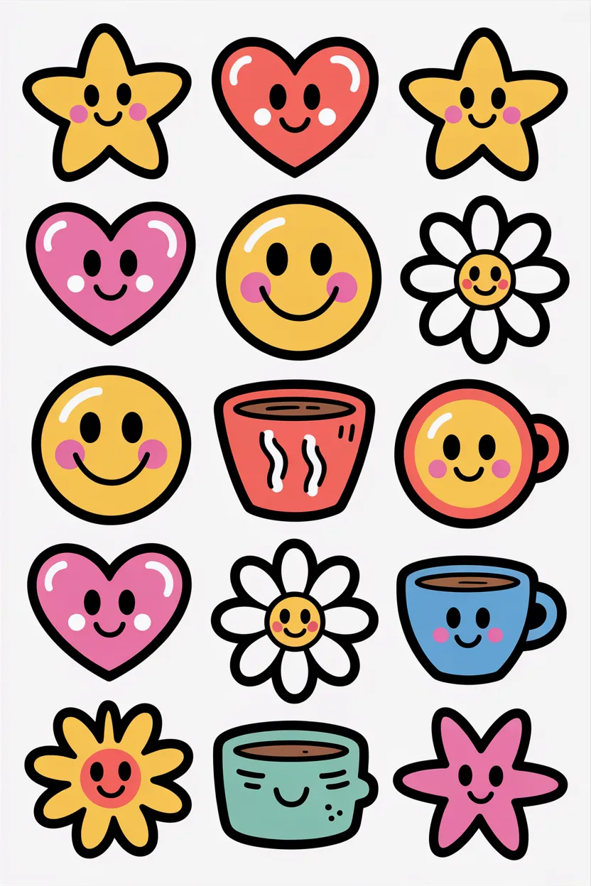 Doodle stickers Design 4 - Doodle Stickers Free Printable for Kids - Cute Trendy