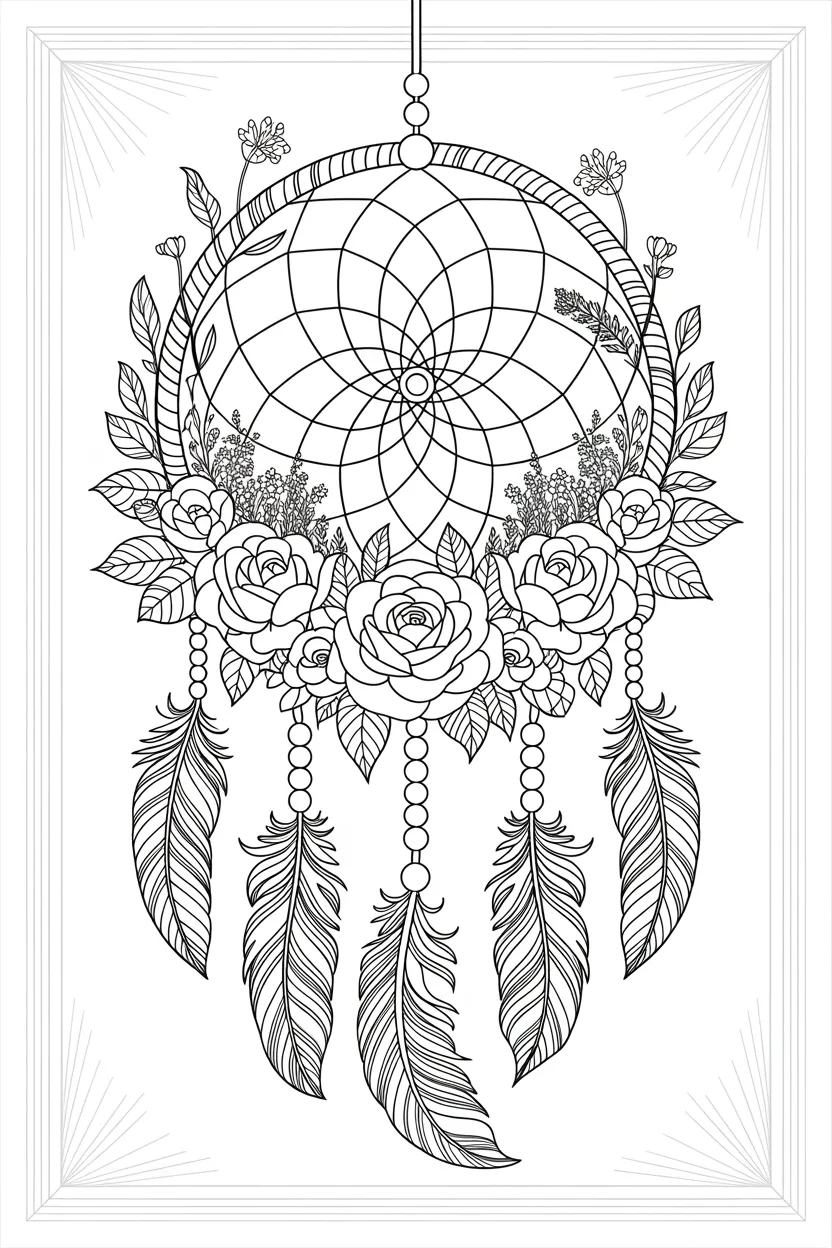 Dream catchers Design 3 - Dream Catchers Coloring Pages Free Printable - Beautiful
