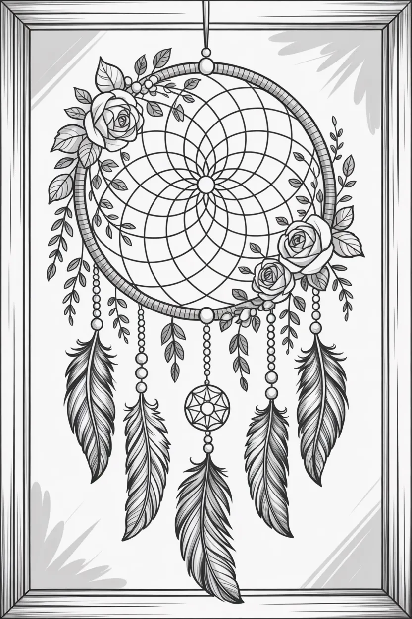Dream catchers Design 4 - Dream Catchers Coloring Pages Free Printable - Beautiful
