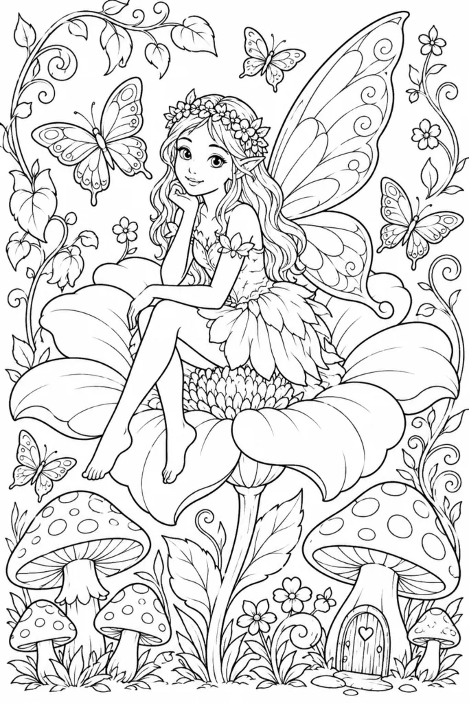 Fairy Design 1 - Fairy Coloring Pages Free Printable for Kids and Adults