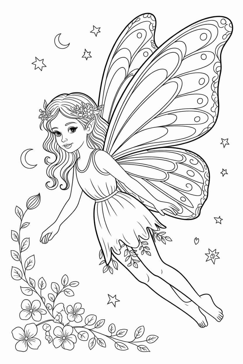 Fairy Design 1 - Fairy Coloring Pages Free Printable for Kids & Adults
