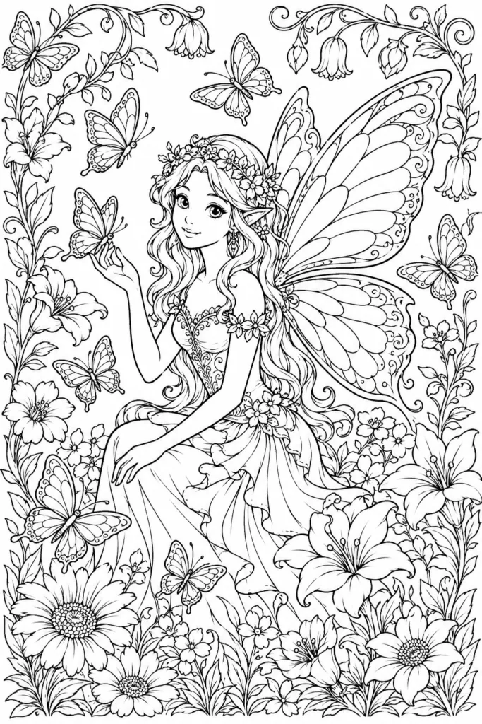Fairy Design 2 - Fairy Coloring Pages Free Printable for Kids and Adults