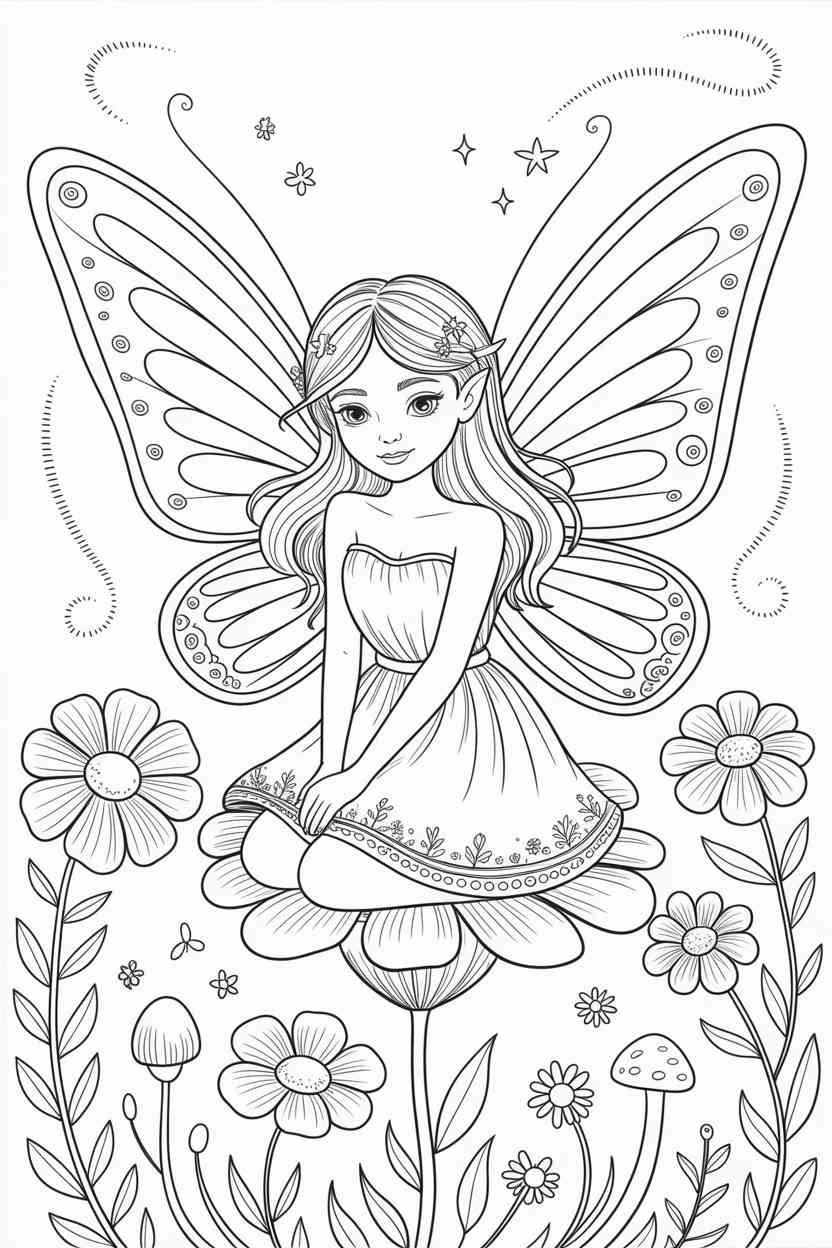 Fairy Design 2 - Fairy Coloring Pages Free Printable for Kids & Adults