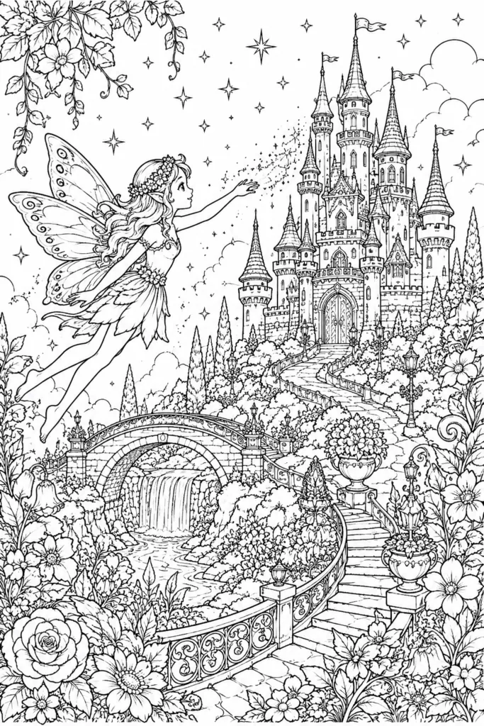 Fairy Design 3 - Fairy Coloring Pages Free Printable for Kids and Adults