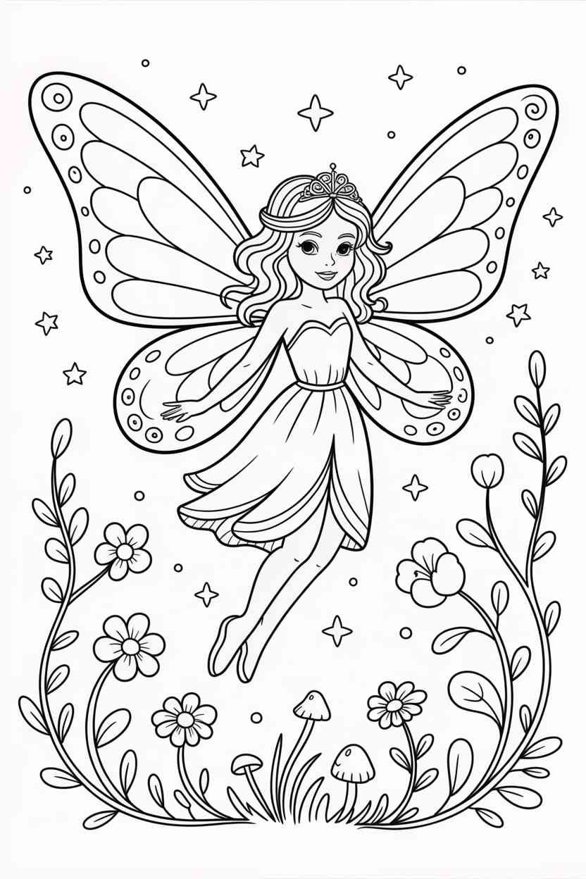 Fairy Design 3 - Fairy Coloring Pages Free Printable for Kids & Adults