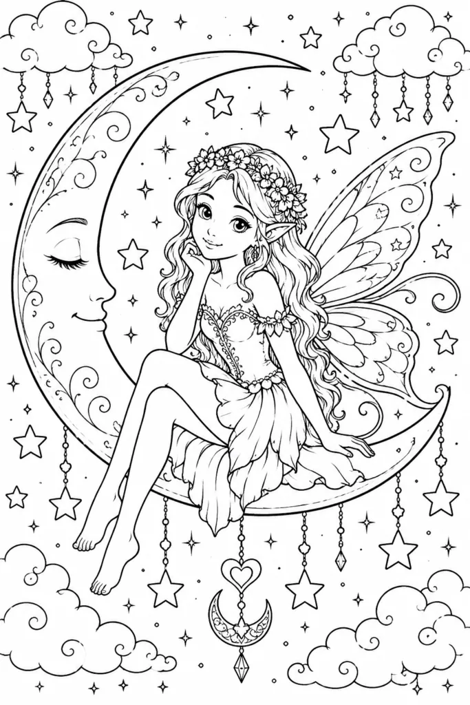 Fairy Design 4 - Fairy Coloring Pages Free Printable for Kids and Adults